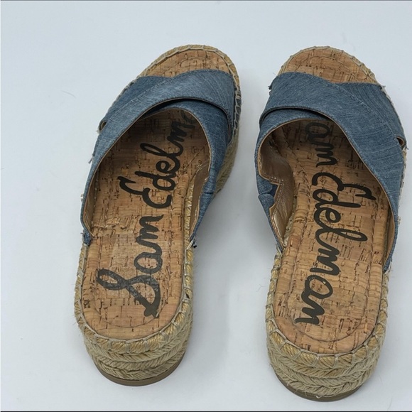 Sam Edelman | Natty Blue Chambray Platform Espadrille Slide Sandals - Picture 5 of 7